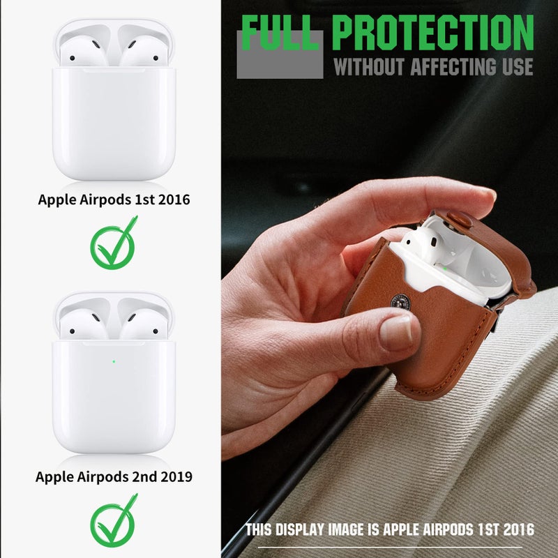 PG6 Leather Case for Airpods with Keychain, Premium Leather Vintage Portable Shockproof Protective Cover for Apple AirPods 1 and AirPods 2 Charging Case - Image 2